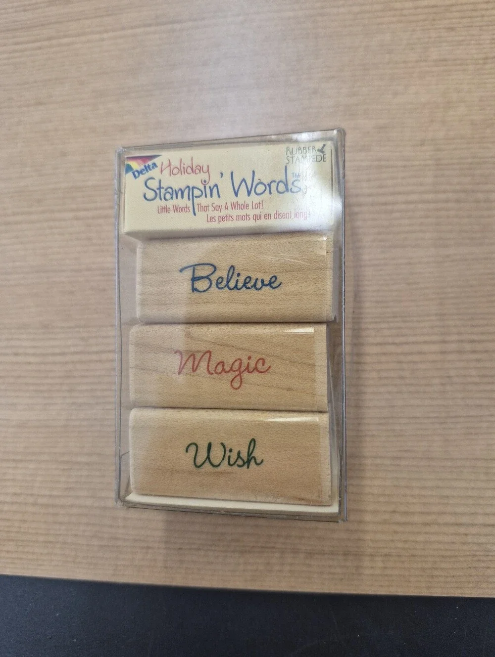 Holiday Stampin' Words Wood Rubber Stamps - Believe Magic Wish (Multi-Color)